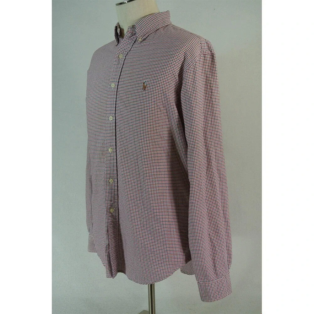 Polo Ralph Lauren shirt custom fit mens large long sleeve white red blue check